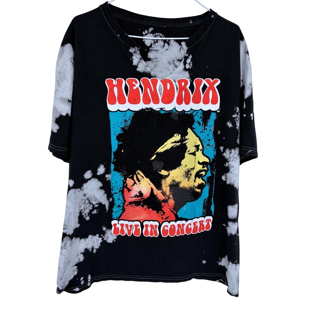Jimi Hendrix Live In Concert Graphic T Shirt 2XL Black Tie Dye‎